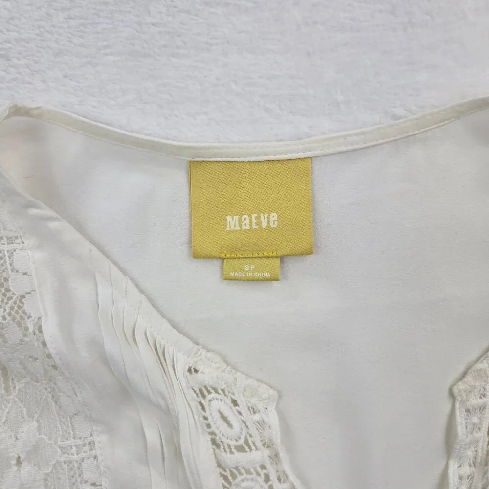 Anthropologie | Maeve White Tiered Crochet Lace Tiered Blouse Small - Picture 4 of 4